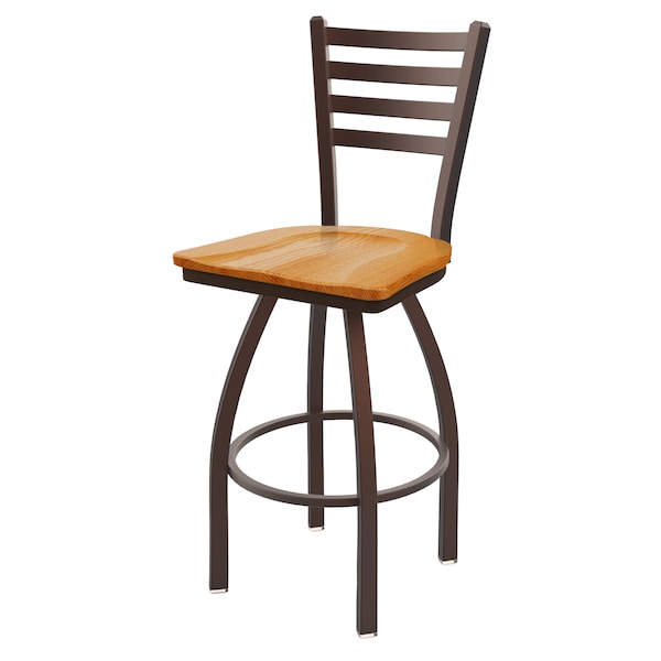 25" Swivel Counter Stool, Bronze Finish, Med Oak Seat